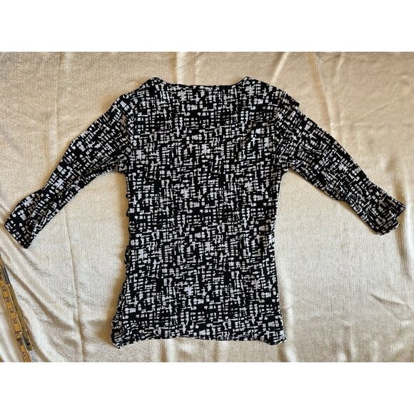 Coldwater Creek Size‎ XS 4/6 Black White Geometric Print 3/4 Sleeve Stretch Ruch - Picture 2 of 9